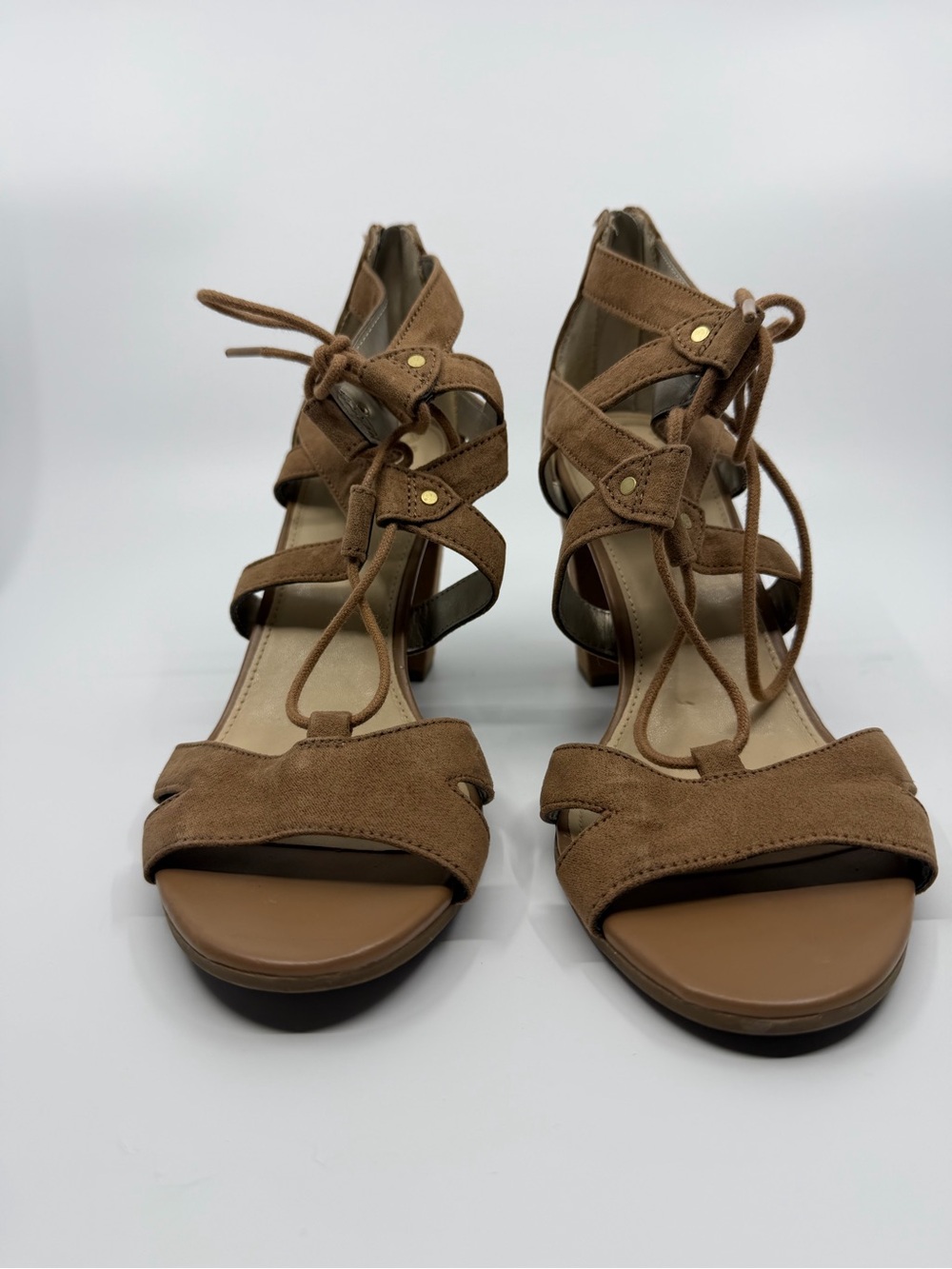 Sam Edelman Tan Suede Lace-Up Block Heel Sandals